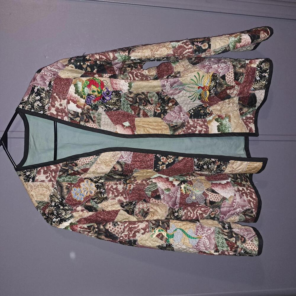 Patchwork Quilted Jacket With Embroidered Dragon … - image 1